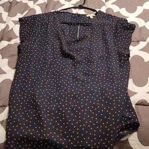 XL Lily White navy blue copper polkadot blouse